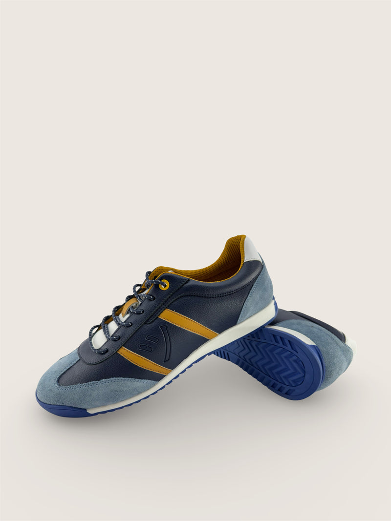 色 Men's IRO in lagoon leather suede with navy blue microfiber and leather insole