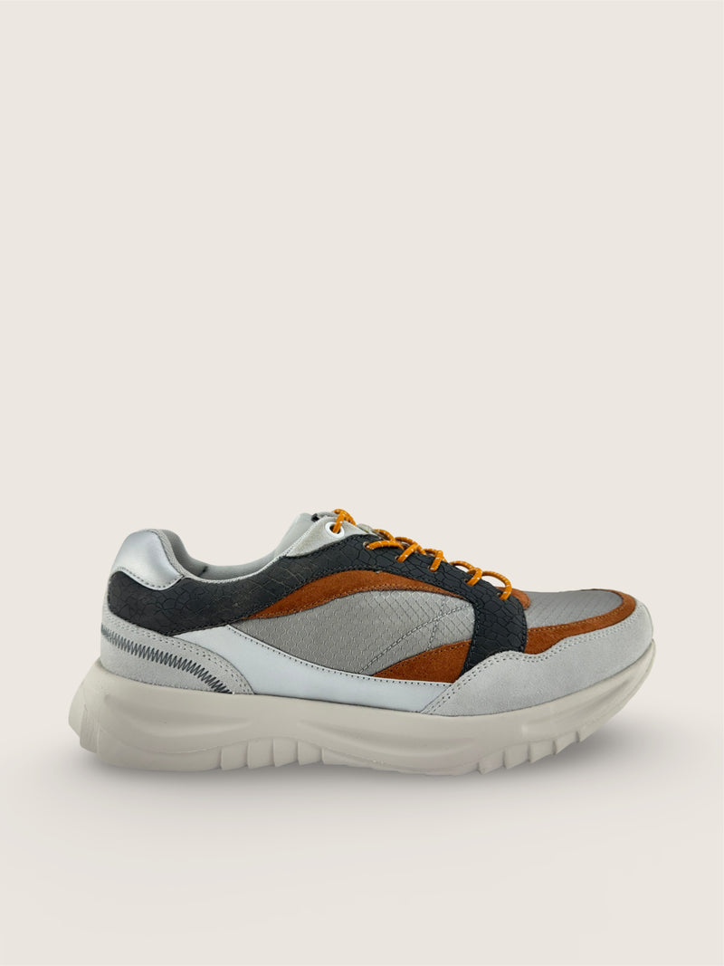 海 Men's KAI in pumice leather suede with silver grey diamond nylon parachute taffeta