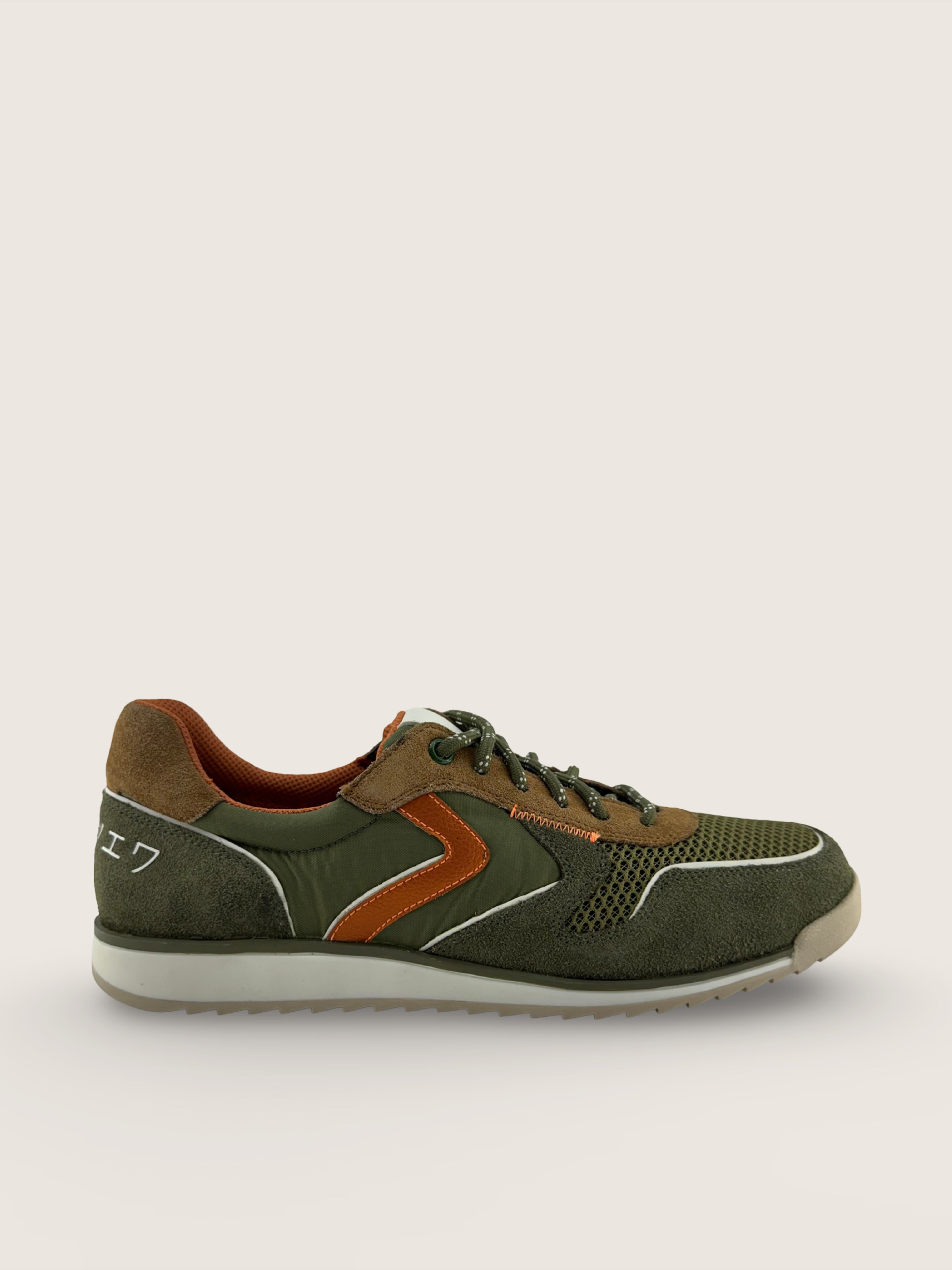 大阪 Men's OSAKA  in olive and burnt orange leather suede with olive technical textiles