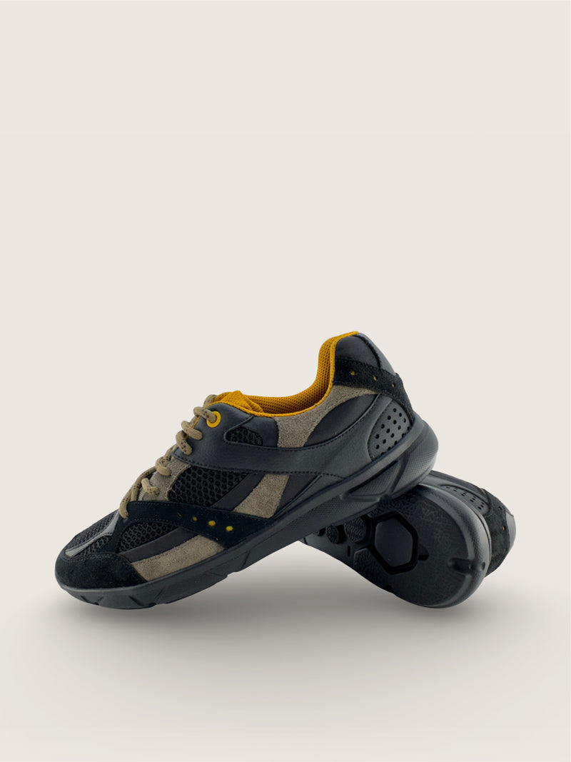 富士 Men's FUJI in black leather nubuck with black technical mesh panels